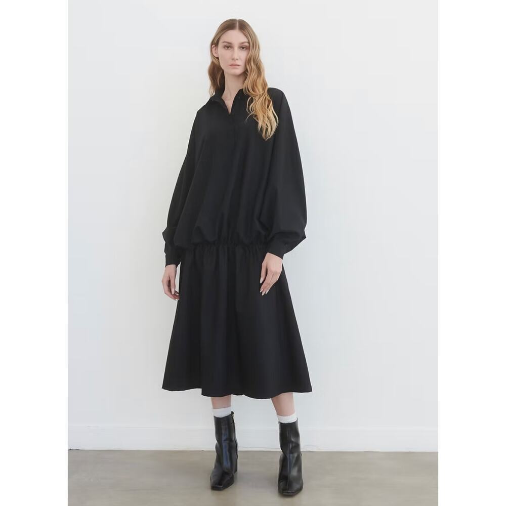 B16 Mossi Wool‎ Batwing Blouson Midi Dress 8 Oversized Neutral Street Punk